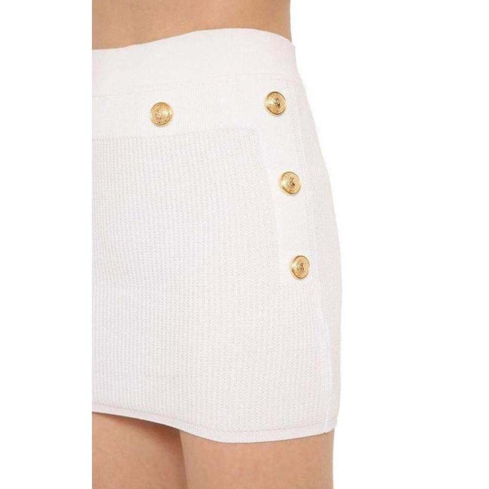 Balmain - Button-Embellished Ribbed Stretch-knit Mini Skirt - FR 40 - Picture 4 of 5